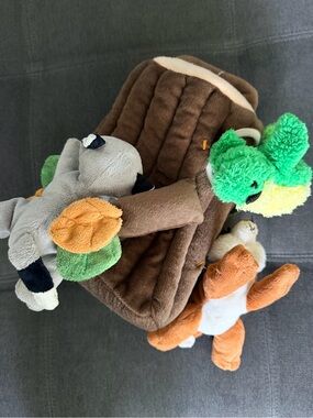 Plush Woodland Animal Toy Set with Tree Log